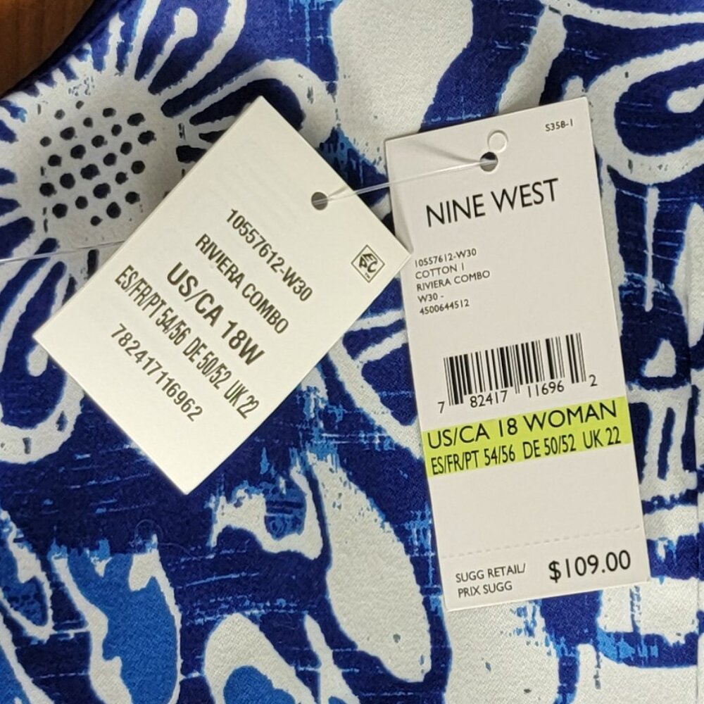 NWT Nine West Blue Riviera Combo Floral Sheath Dress With Pockets - 18W - Picture 11 of 12